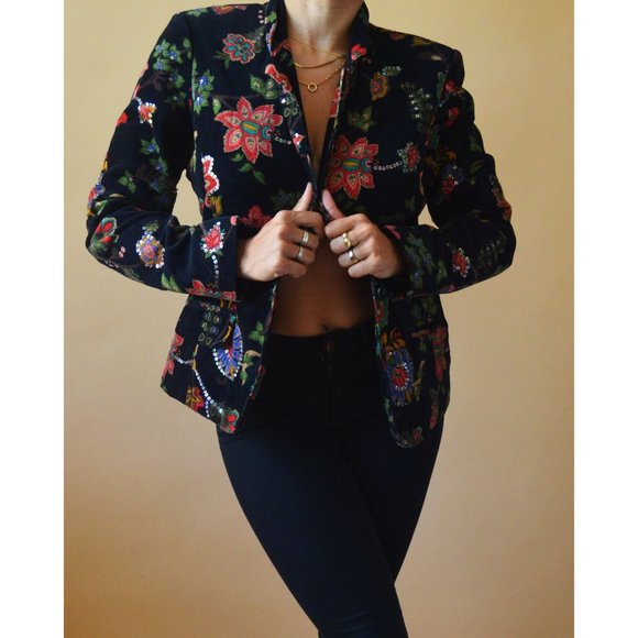 Vintage Bedazzled Corduroy Printed Jacket - Picture 2 of 3